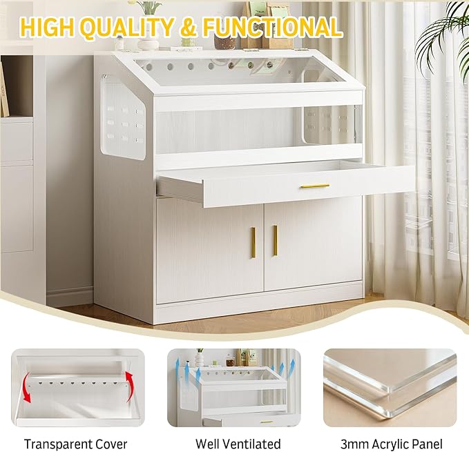 Big Hamster Cage with Storage Cabinet,Indoor Guinea Pig Cages for Small Animals,Wooden Hamster Enclosure with Easy View Acrylic Panels & Drawer for Hamster, Rabbit, Guinea Pig, Hedgehog