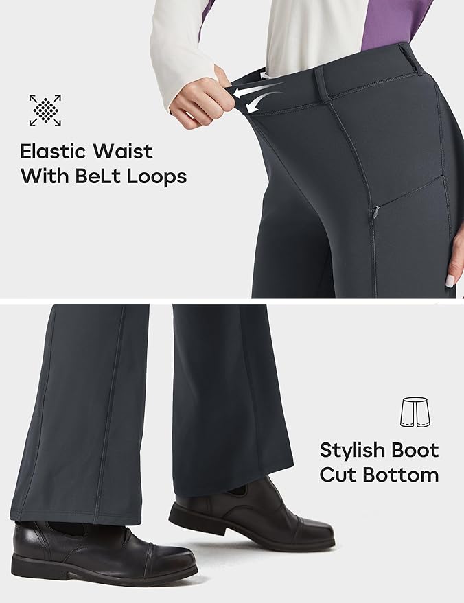FitsT4 Sports Women's Fleece Lined Bootcut Horse Riding Pants Winter Full Seat Riding Tights with Pockets Equestrian Breeches
