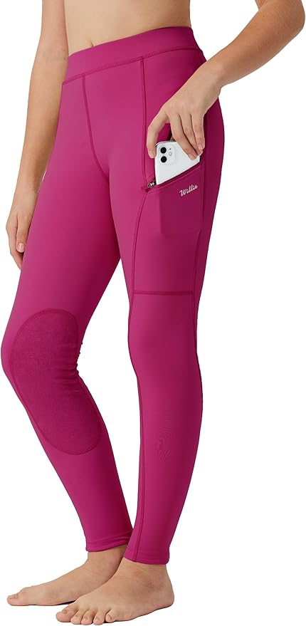 Willit Girls Horse Riding Pants Tights Kids Equestrian Breeches Knee-Patch Youth Schooling Tights Zipper Pockets