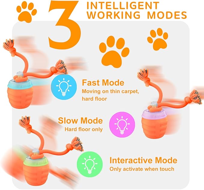 Interactive Dog Toy, [Newly Upgraded] Motion Activated Rolling Squeaky Ball for Medium/Large Dogs, Automatic Moving Dogs Ball for Boredom, USB Rechargeable(Orange)