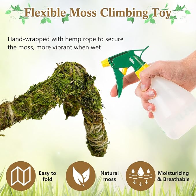 6 PCS Hermit Crab Accessories Set Small Bendable Moss Hermit Crab Climbing Toys Coconut Shell Hut with Ladder Climbing Hammock with Suction Cup Plants for Reptile Amphibian