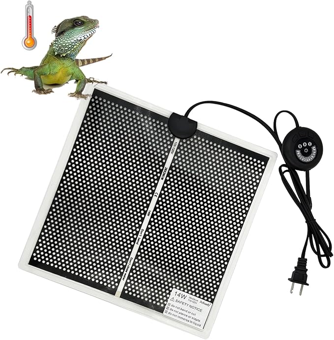 Reptile Heat Pad with 7 Button Temperature Adjustment, Under Tank Terrarium Heat Mat for Reptiles Tortoise Snakes Lizard Gecko Frog Hermit Crab and Other Small Animal, 14W Reptile Heating Pads