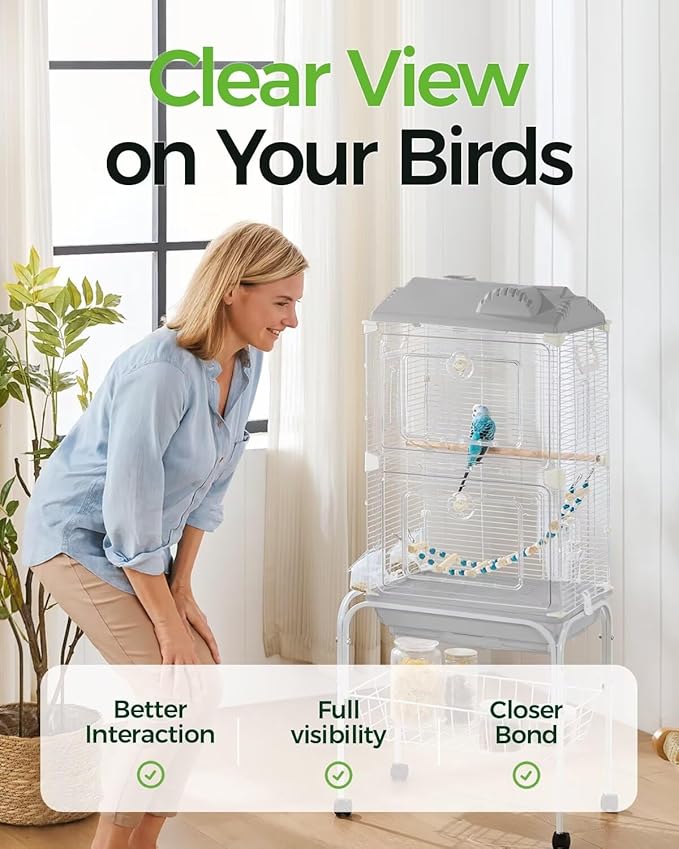 Clear View Bird Cage, Medium Birdcage Aviary for Beginner, Backup Bird Cages Ideal for Travel,Carrier, Bird Breeding or Rescue
