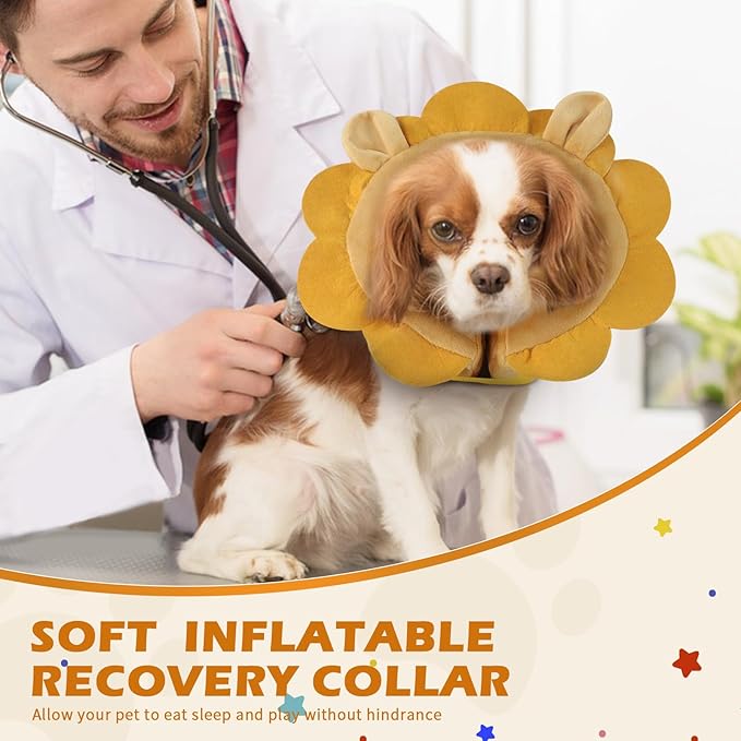 IEUUMLER Inflatable Recovery Dog Collar, Protective Donut Cone, Adjustable Soft Collar for Dog and Cat After Surgery Prevent from Biting & Scratching EU002 - Brown Lion M+
