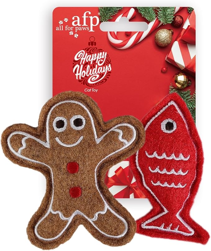 ALL FOR PAWS Christmas Cat Toys with Catnip, Bite-Resistant Teething Toy for Indoor Cats Exercise, Interactive Kitten Toys
