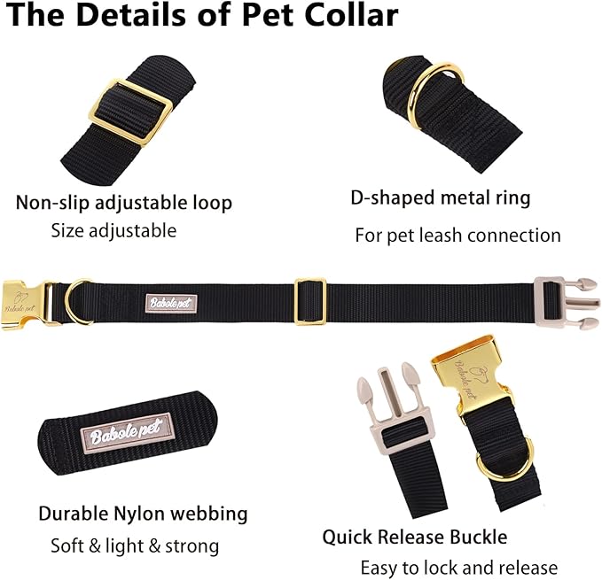 Nylon Dog Collar - Adjustable Black Soft Webbing Dog Collars for Small Medium Large Dogs Boy Girl Puppy Collar with Safety Metal Buckle M