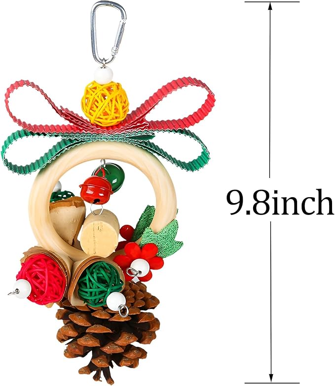 Christmas Bird Toys Foraging Shredder Hanging Toys Rope Perch with Bell Parakeet Toy Parrot Swing Climbing Standing Toys Bird Cage Accessories for Conure Cockatiel Budgies Lovebird