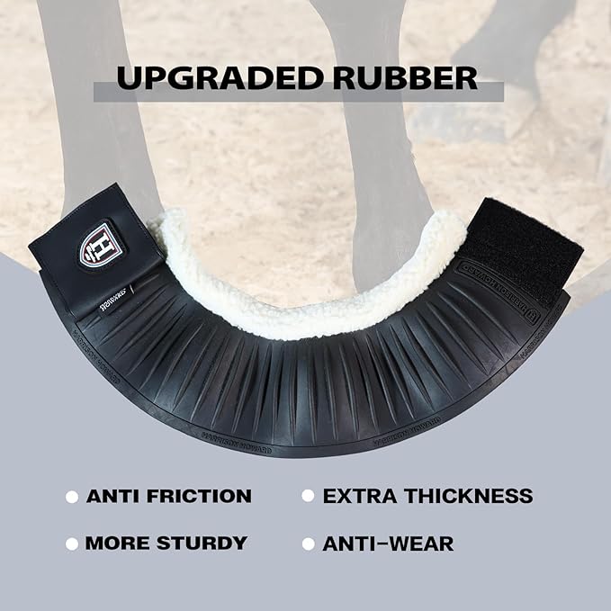 Harrison Howard Rubber Pull-on Bell Boots with Fleece Lining and Extra-Large Leather Touch-Close Tape Hoof Overreach Protection for Horses Sold in Pairs Black L