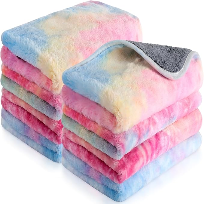 Tudomro 8 Pcs Guinea Pig Blankets Absorbent Washable Animal Fleece Bedding Cage Liners Waterproof Reusable Pet Pee Sleep Mat Pad Cover for Chinchilla Hamster Ferret(Tie Dye,16 x 24 Inch)