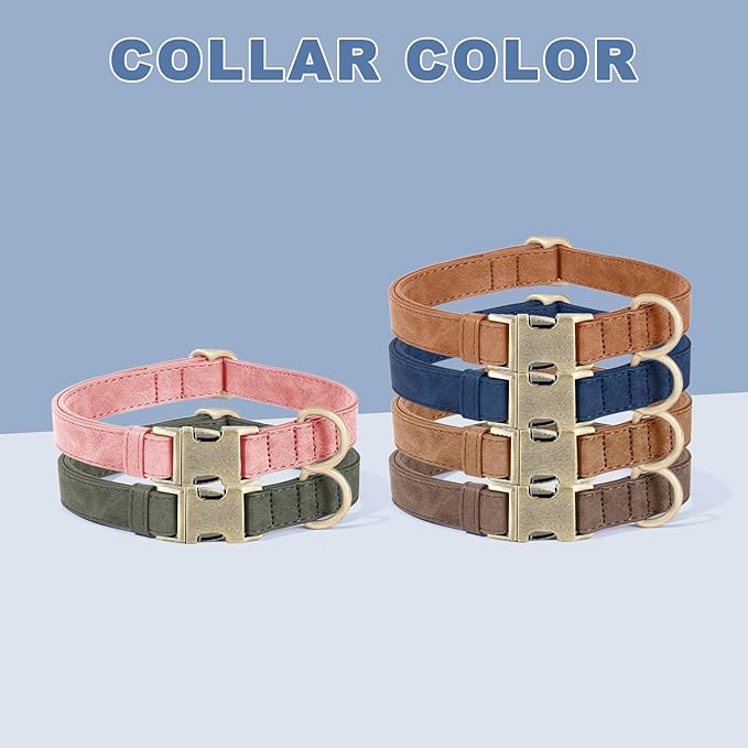 Genuine Leather Dog Collar - Adjustable Pet Collar with Quick Release Metal Buckle, Soft Skin Friendly Real Leather Collar for Small, Medium, Large Dogs (Blue, S：Fit 8-16" Neck)