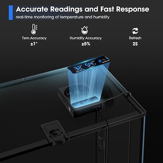 Reptile Terrarium Thermometer Hygrometer with Dehumidifier Ventilation Fan for Pet Rearing Box Reptile Tank LED Digital Thermometer and Humidity Gauge for Snake Bearded Dragon Gecko