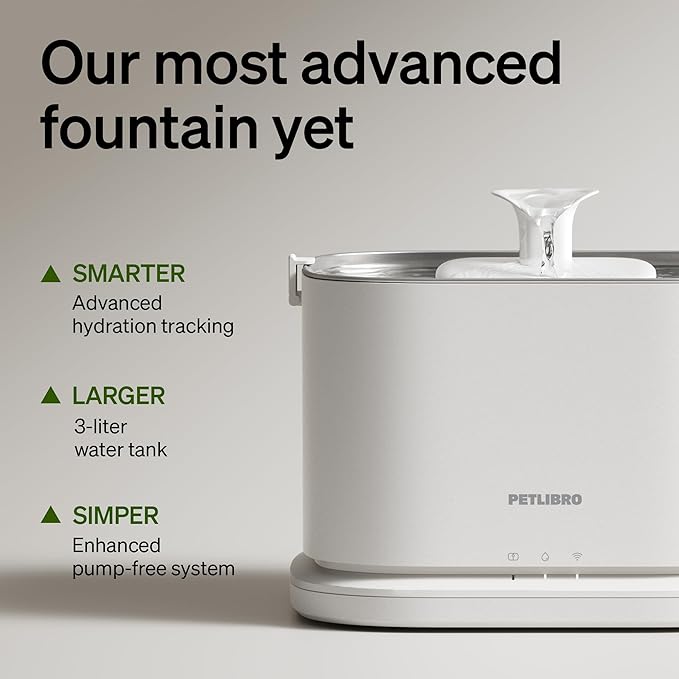 PETLIBRO Upgrade Cat Water Fountain + 4 Packs Genuine Cat Fountain Filter Replacement, Dockstream 2 Smart App Monitoring 5G WiFi Auto Cat Fountain Stainless Steel Tray for Drinking, 3L/101oz