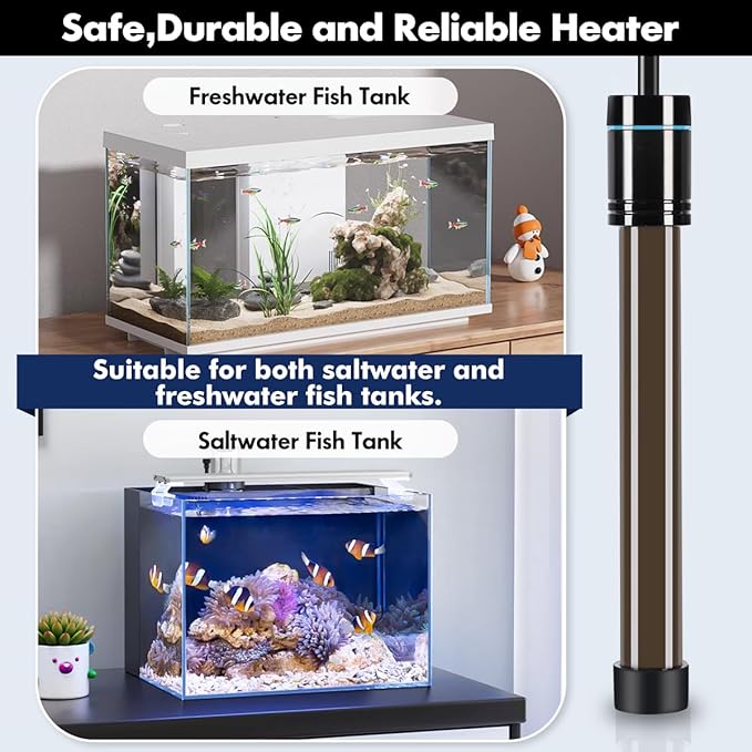 Orlushy 200W Submersible Aquarium Heater, Adjustable Fish Tank Heater with Digital Display External Controller, Overheat Protection and Free Thermometer for 20-40 Gallons Freshwater and Saltwater Tank