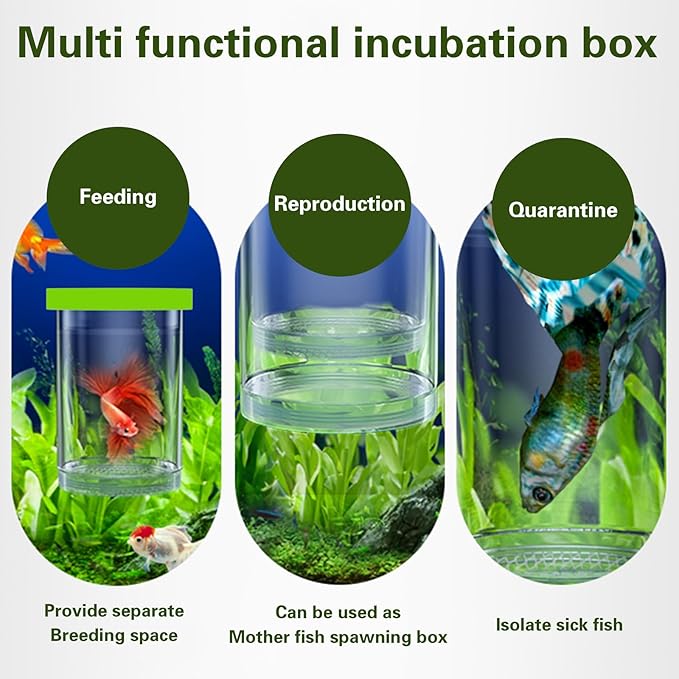 Breeder Box for Fish Tank, Plastic Floating Adjustable Mesh Isolation Hatchery Incubator Aquarium Divider for Small Baby Fish, Betta, Shrimp, Clownfish, Guppy (Green, Large)