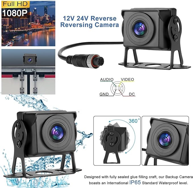 Kairiyard 7 Inch HD 1080P Backup Camera, 2 Channel, DIY Grid Lines 150° Wide Angle Reverse Rear View Camera Wired Back up Camera System for Truck RV Car Trailer Camper Tractor