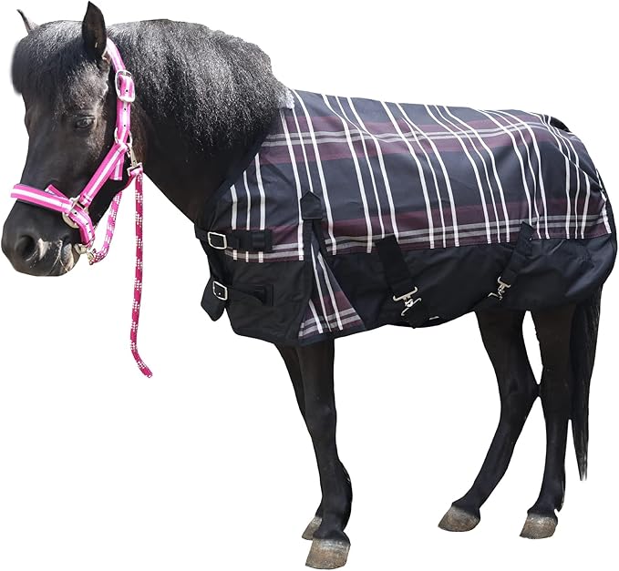 600 Denier Ripstop Mini Horse Blanket - 0g Fill Lightweight, Waterproof Breathable Miniature Pony/Donkey Turnout Rain Sheet Redplaid 48