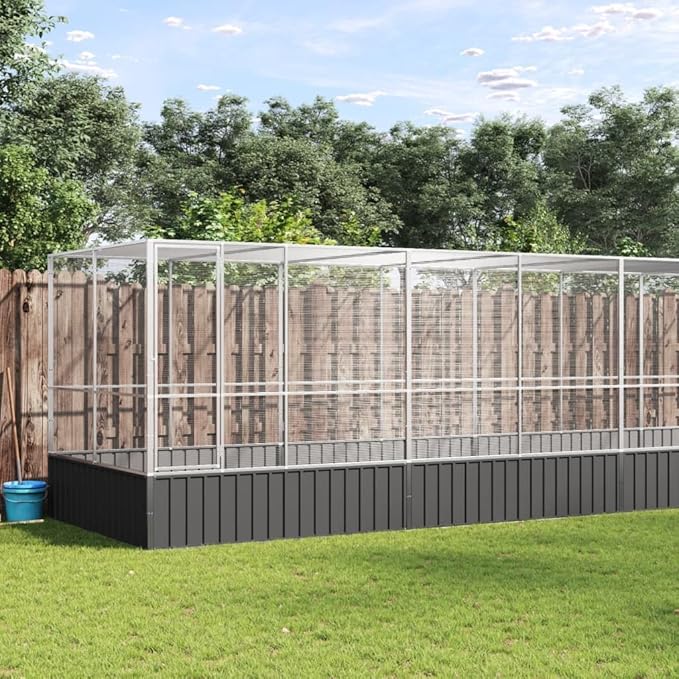 Large Bird Aviary with Extension, Outdoor Galvanized Steel Bird Cage, Galvanized Steel Outdoor Bird Aviary, Mesh Fence Bird House for Small Animals, 246.1"x81.5"x83.5"