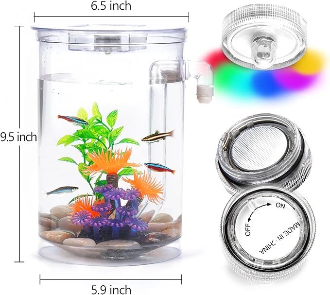 Betta Fish Tank, 360 Aquarium with LED Light, 1 Gallon Fish Bowl, Small Fish Tank Starters Kit, Beta Fish Tank Aautomatic Cleaning as Desktop Decoration for Office Home Room Decor