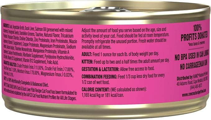 Rawz Natural Premium Pate Canned Cat Wet Food - Made with Real Meat Ingredients No BPA or Gums - 5.5oz Cans 24 Count (Duck & Duck Liver)