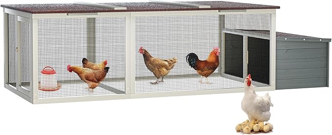 20.93ft² Large Wooden Chicken Coop with Run and Nesting Box – Outdoor Hen House with Weatherproof Asphalt Roof, Secure Wire Enclosure & Easy-Clean Design for 3–4 Chickens Gray