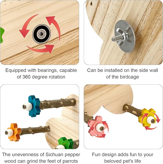 Parakeet Toys, Natural Wood Perch with 5 Branches, Unique Durable Bird Cage Accessories for Parakeets, Cockatiels, Budgerigars, Conures, Lovebirds