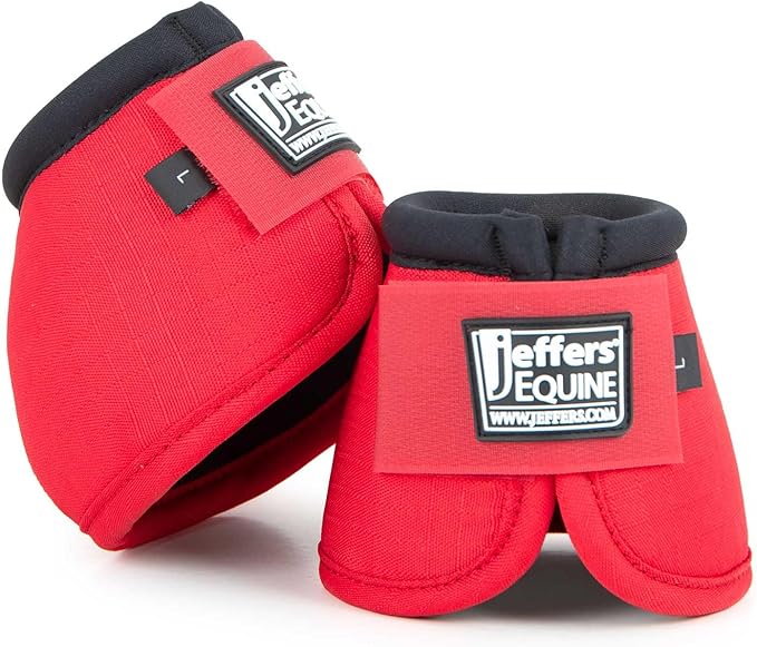 Jeffers Equine No Turn Bell Boots for Horses - Red, Medium | Shock Absorbing Hoof Protection | Secure Double Hook & Loop Closure, Perfect for Travel, Turnout, Training, & Riding - 1 Pair