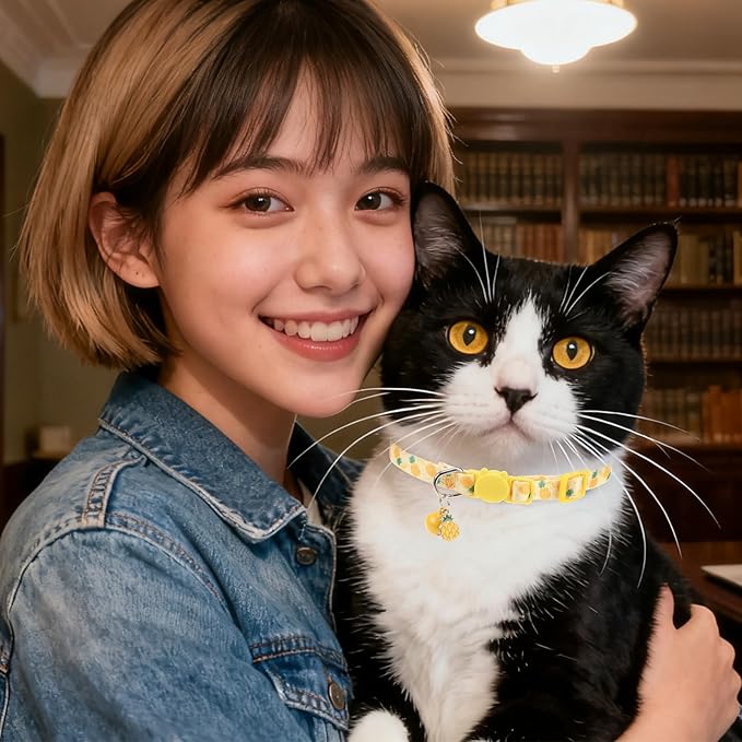 Breakaway Cat Collars with Bell & Cute Pendants, 3 Pack Safety Buckle Kitten Collars, Adjustable Pet Collar Ideal for Girl Boy Cats Puppy (Style A - New Fruit)
