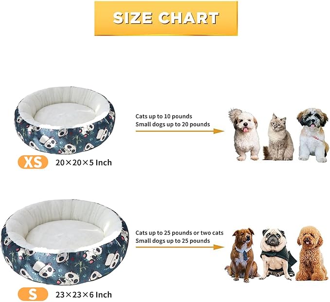 Circular Calming Dog & Cat Bed Anti-Anxiety Washable with Anti Slip Backing Donut Cuddler with Cute Jacquard Patterns for Cat and Small Puppy (Small-23in, Panda)