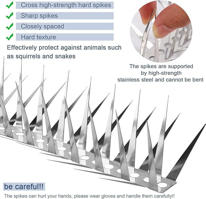 Bird Spikes 40 Inch Stainless Steel Bird Deterrent, Snake and Raccoon Deterrent, Squirrel Baffles for Bird Feeders, Anti Climb Spikes