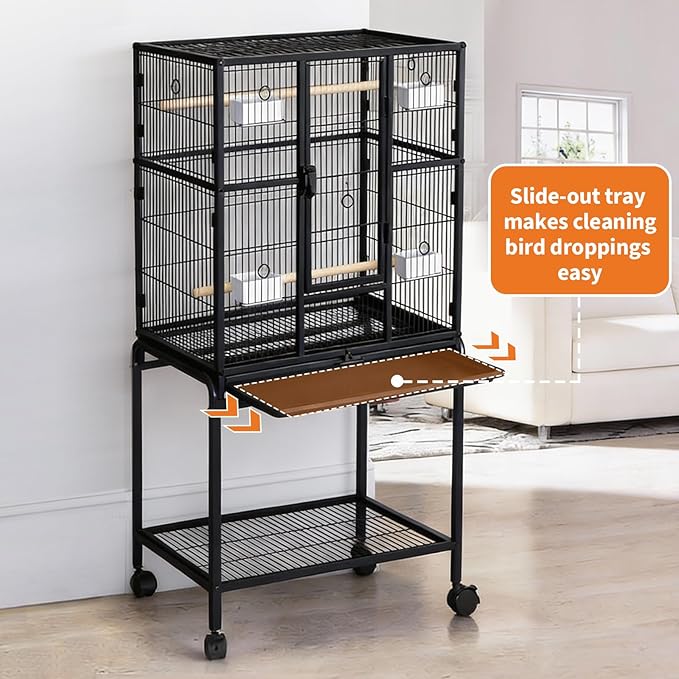 Large Bird Cage,62.6" H Big Bird Cage with Stand for Parakeets Parrots Conures Lovebird Cockatiel Black