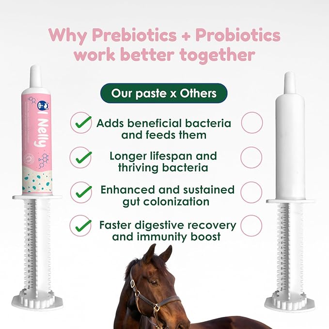 Horse Probiotics (80cc), Horse Paste Pre and Probiotics +Vitamins &Minerals- 4 Strains and 8 Billion CFU per Serving- Immune and Gastro Health Support for Equines