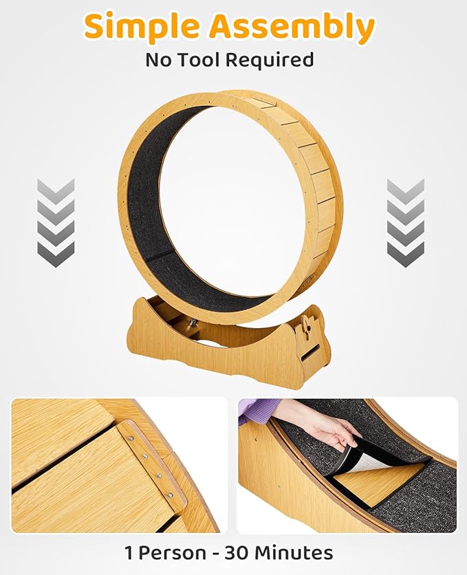 Outvita Cat Exercise Wheel for Quiet Running Indoor Use, 43.3" Cat Treadmill with Detachable Carpet, Cats Exerciser Helps Cats to Lose Weight and Keep Health, Easy to Install (Natural Wood)