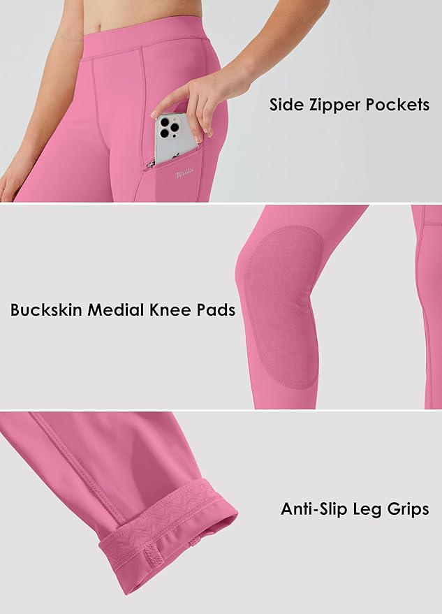 Willit Girls Horse Riding Pants Tights Kids Equestrian Breeches Knee-Patch Youth Schooling Tights Zipper Pockets