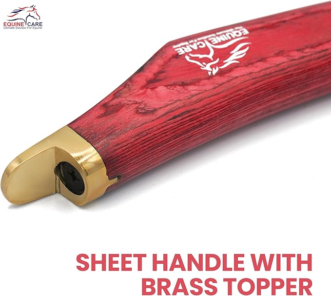 Equine Care Hoof Knife - J2 Japanese Steel Blade with Hoof Pick, Brass Topper Sheet Handle - Farrier Tool for Horse & Cow Hoof Care, Shoeing, Trimming, and Supplies. (Right-Handed)