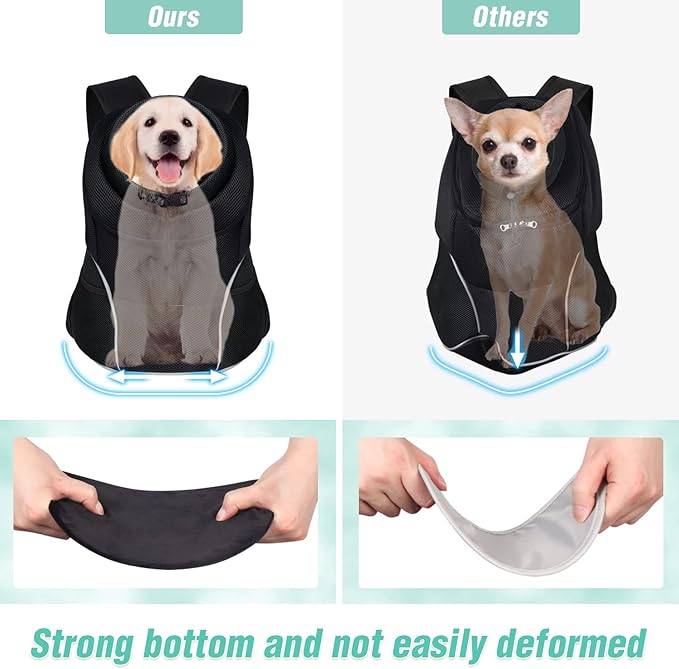 YUDODO Dog Front Carrier Backpack, Adjustable Breathable Pet Carrier for Small Dogs, Ventilated Puppy Back Pack with Safety Belt, Lightweight Doggy Backpack for Hiking Outdoor(Jet Black, L:9-13.5 lbs)