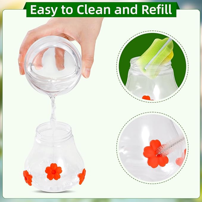 Hummingbird Feeders for Outdoors Hanging - Mushroom House Shape Bird Drinker, Water Resistant Leak Proof,Garden Birds Watching Patio Decoration with 3 Silicone Flower Feeding Ports (Tie dye Flower)