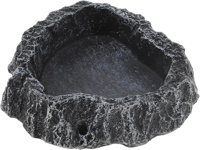 Reptile Food Dish, Resin Lizard Reptile Food Dish, Turtle Water Bowl, Terrarium Feeding Bowl Accessory for Lizard Tortoise Snakes Gecko, Black Gray, 3.54"x3.54"x0.98"