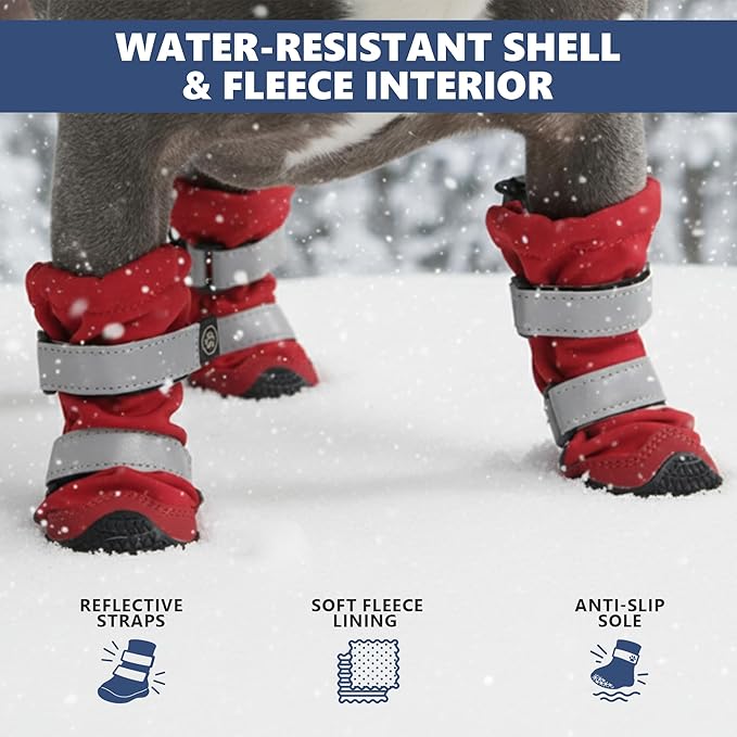 Spark Paws Dog Shoes, Waterproof Dog Boots for Medium to Large Dogs, Non Slip, Breathable Dog Booties and Paw Protectors - 4PCS Doggie Hiking Boots with Reflective Straps - Red, Size 2
