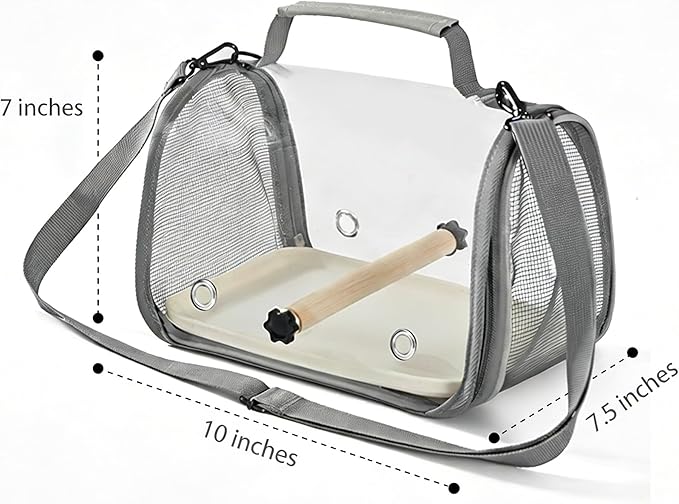 Portable Bird Travel Carrier with Breathable Mesh Windows Hands Free Parrot Backpack for Vet Visit Shopping Hiking, Clear View Small Pet Cage with Easy Clean Removable Tray and Perch