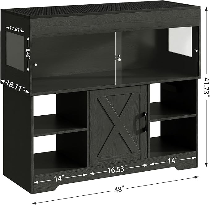 60 Gallon Reptile Tank with Stand, Terrarium Tank with Storage Cabinet, for Lizards, Skinks, Snakes, Sliding Acrylic Doors, Mesh Top, Built-in Power Outlet Black PX02RTB