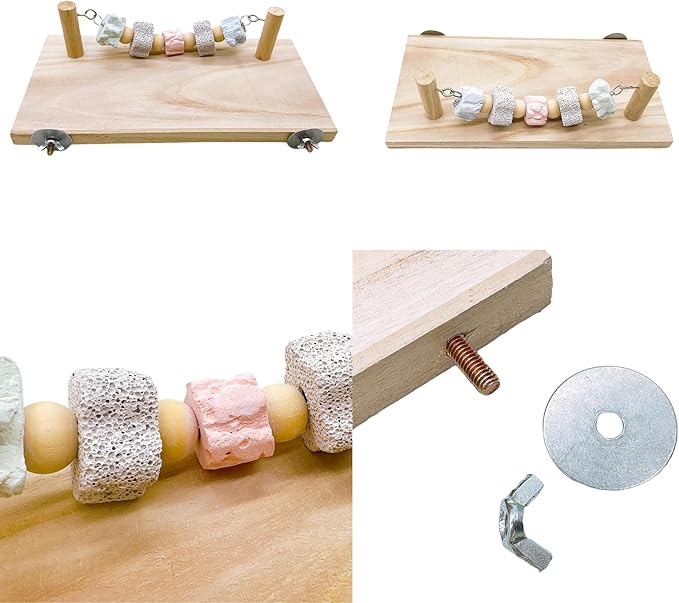 Hamster Wood Ledge Platform with Lava Stone Block Chew Toys Pet Cage Resting Wooden Shelf for Chinchilla Guinea Pig Gerbil Mouse Dwarf Hamster Cage Accessories