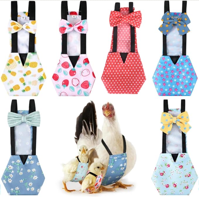 6 Pcs Chicken Diapers for Hens Rooster Ducks Reusable Washable Duck Diapers with Bow Tie for Ducklings Hens Goose Poultry Adjustable Clothes for Hen Rooster Chicken(Classic,M)