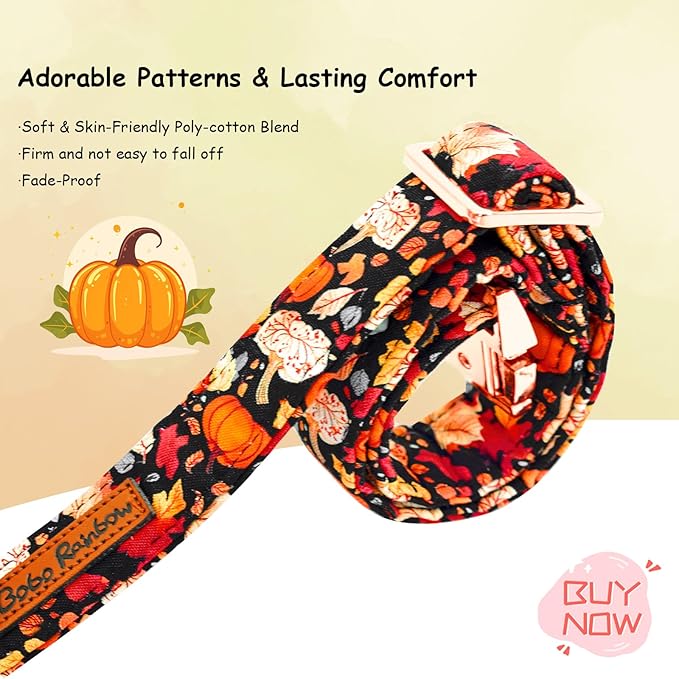 Fall Dog Collar, Leaf Pumpkin Print Adjustable Pet Collar Cute Cotton Soft Collars with Bow Tie Metal Buckle Holiday Puppy Collars Boy&Girl Gift for X-Large Dogs