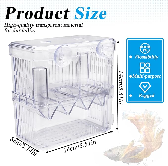 Floating Fish Breeder Box for Aquarium Divider, Transparent Fish Isolation Breeding Box with Suction Cups, Shrimp Tank Hatchery Fry Incubator for Clownfish Betta Guppy Acclimation