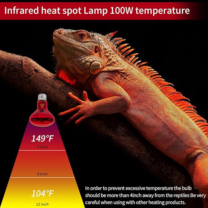Reptile Heat Lamp Bulbs,Infrared 100W Reptiles & Amphibians Basking Spot Lamp Bulb, 2 Packs Red Heat Emitter Light for Chickens Coop