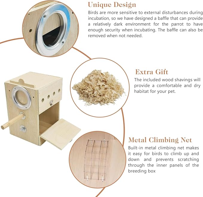 kathson Bird Nesting Box Wooden Parakeet Nesting Box Parrots Breeding Mating House Wood Bird Aviary Budgie Cage Accessories for Cockatiel Finch Lovebirds Conure
