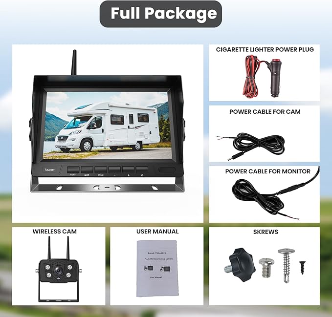 Wireless Backup Camera with Screen, Rear View Mirror Camera 1080P, Night Vision and Waterproof IP68 for RV Trailer Trucks - Tulakeey