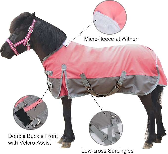 Mini Horse/Pony/Foal/Miniature Size 36"-51" Lightweight Waterproof & Breathable 1200 Denier Turnout Blanket with No Filling Pink 39"