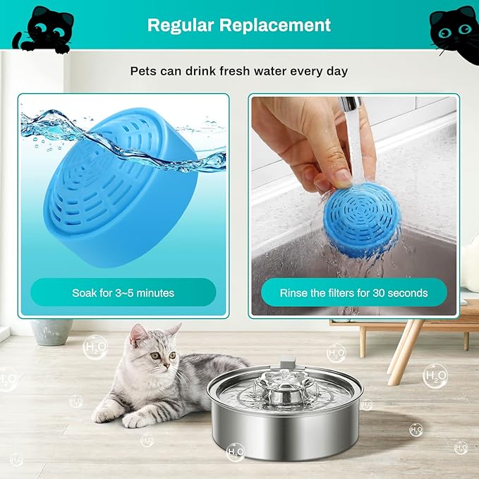4-Pack Cat Water Fountain Replacement Filter for 2.0L/67oz Automatic Dog Water Dispenser, Activated Carbon Pet Fountain Filter for Stainless Steel 2.0L Automatic Circulating Pet Bowl