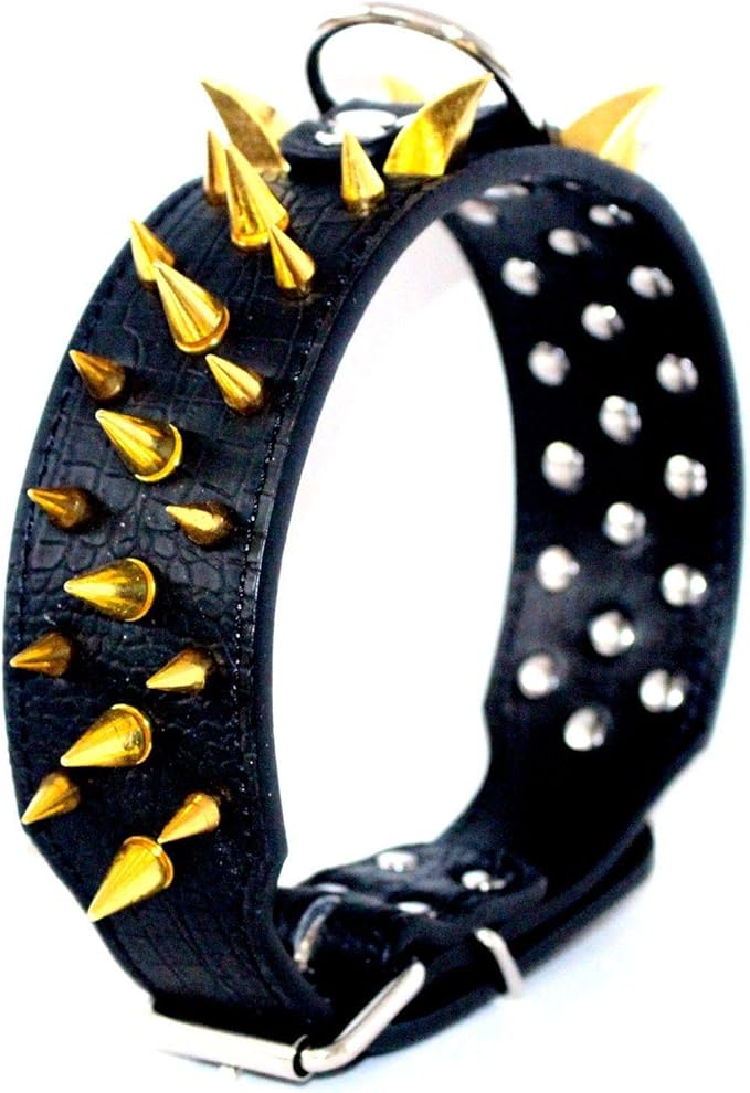 Serijoars Spiked Studded Dog Collar, PU Leather Dog Collar, Adjustable Pet Collars for Medium or Large Breed Pet (M, Black4)